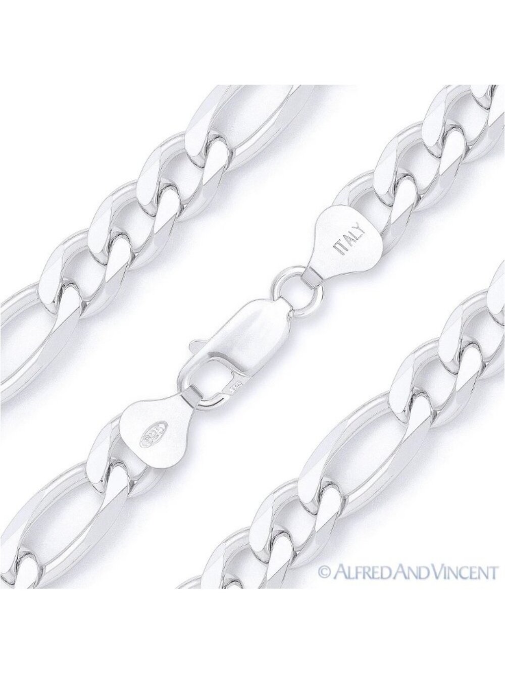 8mm Figaro / Figaroa Link Italian Chain Necklace in .925 Sterling Silver 24"